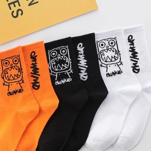 Unisex Men Womens Socks Cute White Black Harajuku Comfortable Cotton Fashion Monster Hiphop Streetwear Cool for Girl Mens Sox