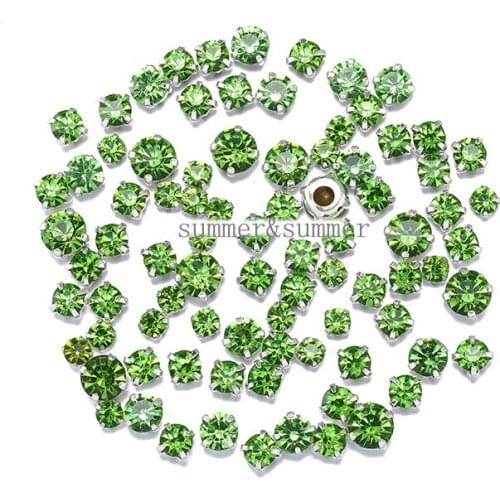 NEW ! MIX Size/some Size Light green 4mm-8mm Glass Sew-on Rhinestones Silver or Gold Bottom DIY Womens Dresses 50pcs-200pcs