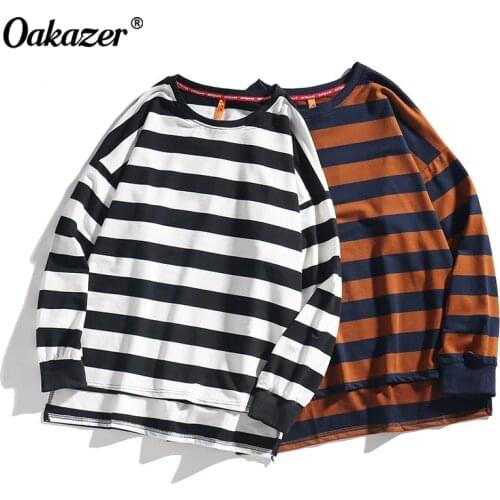 Oakazer Casual Brand Mens Long Sleeve T-Shirt Men Comfortable Wild Stripe T-Shirts Male Casual Bottoming Female Tee Shirt Tops