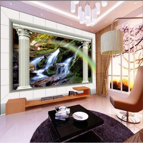 Beibehang wallpaper 3D green waterfall landscape living room TV backdrop home decoration papel de parede 3d para sala atacado