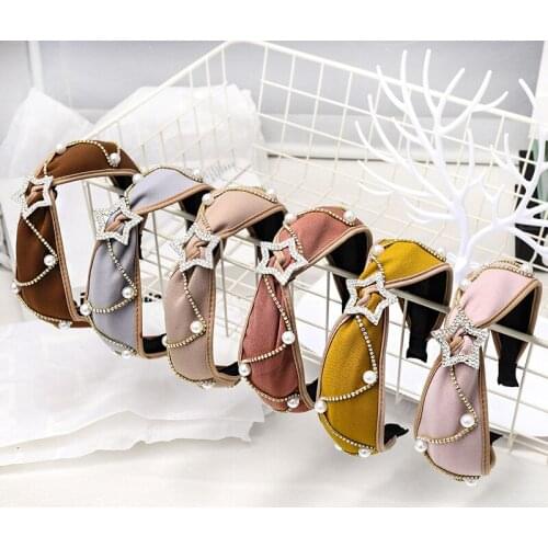 2019 Fashion Rhinestone Star Pearl Jewel Cloth Wide Hairband For Women Vintage Girls Headbands Hair Clips Hair Accessories