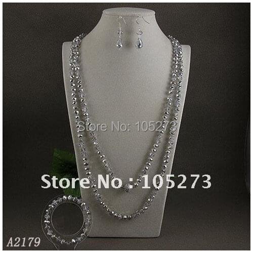 Wholesale Elegant jewelry AA Gray color 6x8mm crystal necklace bracelet earring jewelry 3set/lot Rhinstone magnet clasp A2179