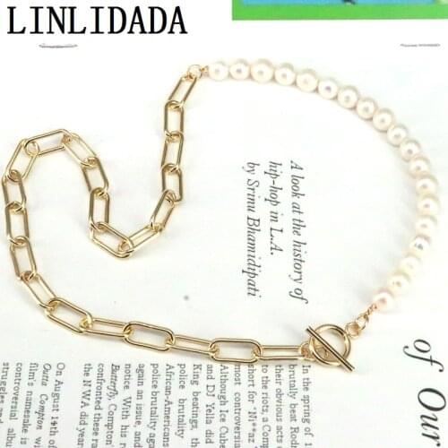 5Pcs White Natural Freshwater Pearl Clavicle Necklace Gold Color Chain Necklaces For Women Pearl Jewellry Gift