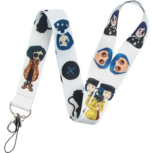 20pcs Coraline Keychain Lanyards Id Badge Holder ID Card Pass Gym Mobile Phone Badge Holder Key Strap webbings ribbons