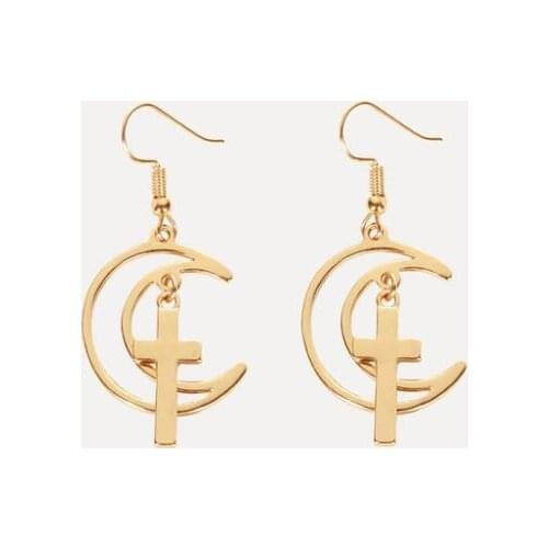 Ex422 Korean version fashion simple personality alloy moon cross earrings Womens Jewelry Accessories