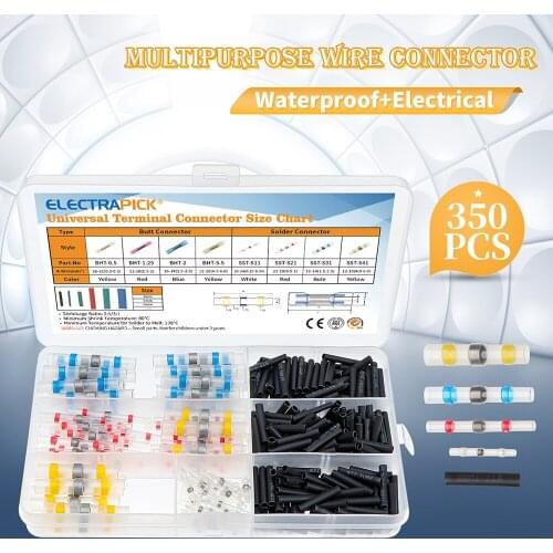 Electrapick 350Pcs Heat Shrink Butt Terminal Electrical Wire Connectors Insulated Solder Sleeve Tube Waterproof Solder