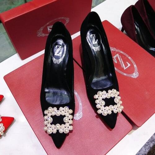 New arrived sexy lady pearls strass point toe high heels women pumps shoes stiletto heel party shoes many color
