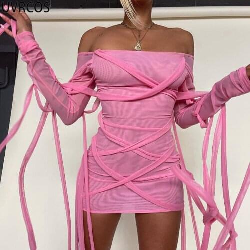 UVRCOS Summer Dress Women 2021 New Fashion Party Wedding Slash Neck Off Shoulder Bright Line Decoration Free Shipping Mini Dress