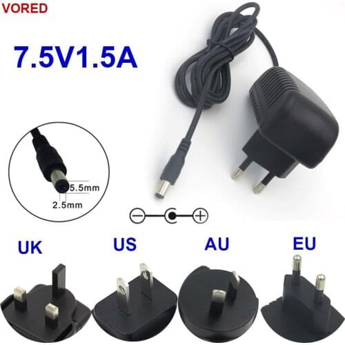 VORED 1PCS AC 100V-240V DC 7.5V 1.5A Converter Adapter Power Supply US/EU/UK/AU Plug with 1.5m Cable DC 5.5*2.5mm Free Shipping