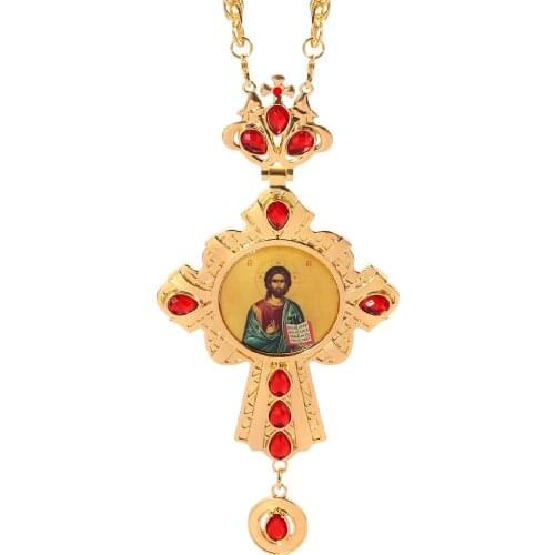 High Quality Bijoux Pectoral Cross Orthodox Priest Pendants Rhinestones Cross Chain Gold Religious Jewelry Pastor Prayer Items