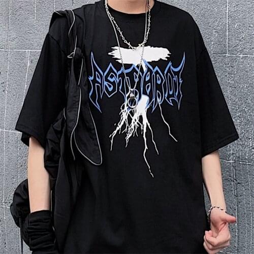 Gothic Punk Print Clothes Vintage Loose Korean Style Harajuku Demon Short Sleeve Dropshipping Y2K Plus Size Black Women T-Shirts