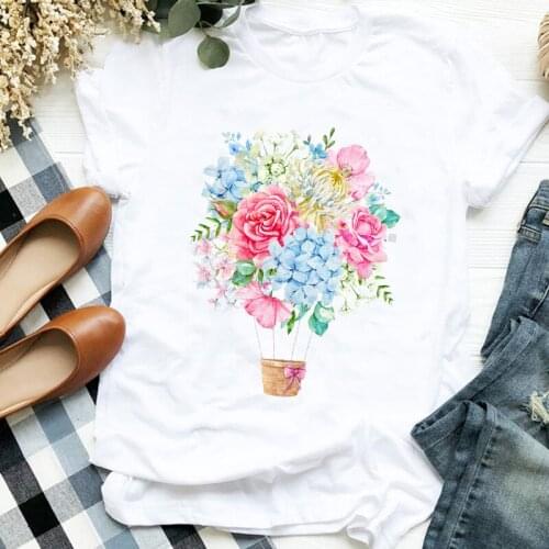 Women Lady 90s Floral Hot Balloon Kawaii Floral Cartoon Cute Print T Tee Womens Tshirt Female Shirt Clothes Top Graphic T-shirt