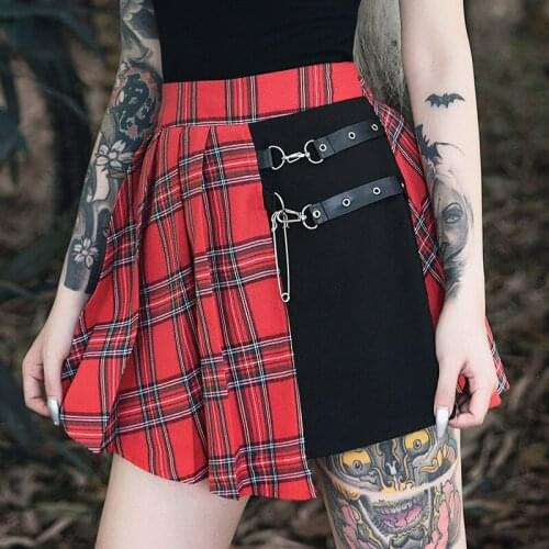 Gothic Lolita Skirt Dress Plaid Checks School Uniform Streetwear Stitching Sexy Punk Womens Gothic Pleated Girl Skirt