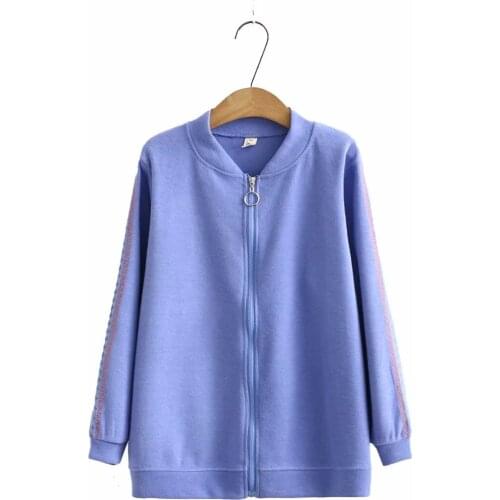 Plus size stand collar embroidery zipper Womens Sweatshirts 2021 spring autum Woman clothes black red blue tops