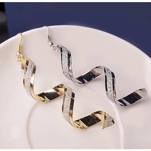 Women Retro Style Fashion Rhinestone Crystal Twist Spiral Eardrops Long Drop Dangle Hook Earrings