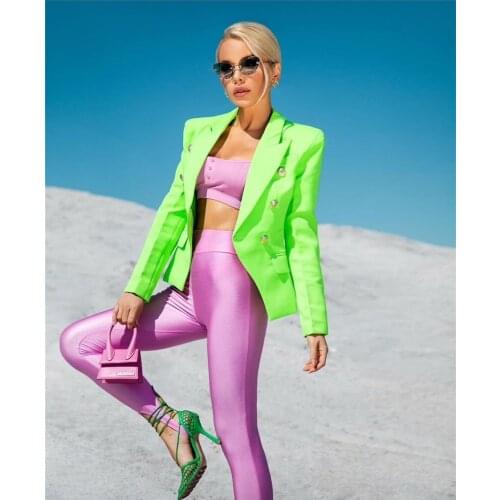 High Street 2021 New Designer Long Sleeve Jacket Female Metal Lion Double Breasted Coat Jacket Cute