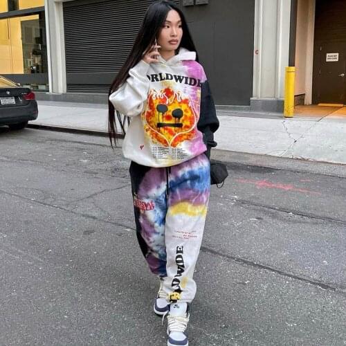 2021 Winter New Streetwear Tracksuits Tie Dye Graphic Hoodies Pants Suits Women Two Piece Set Plus Size Fashion Tie Dye Clothes