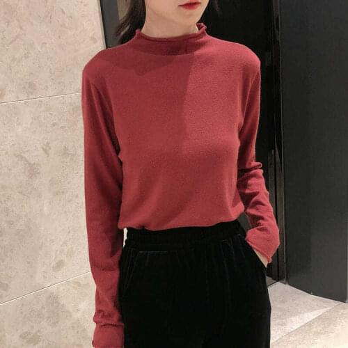 Women Thin Pullover Sweaters 2020 Autumn Winter Half Turtleneck Knitted Tops Casual Black White Jumper Elasticity Female Sweater