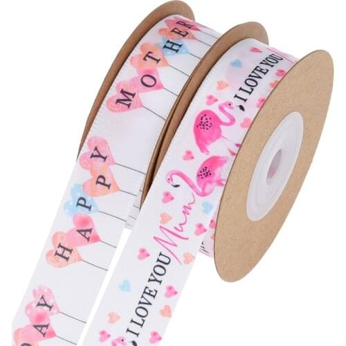 10 yards Happy Mothers Day Polyester Printed Ribbon for DIY Gift Packaing I Love You MOM Holiday Decoration Ribbons
