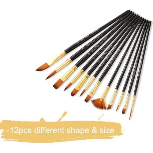 12pcs Professional Artist Paint Brushes Set No Shed Nylon Hair Wood Handle with Carrying Case Scraper Sponge Ball Paintbrush