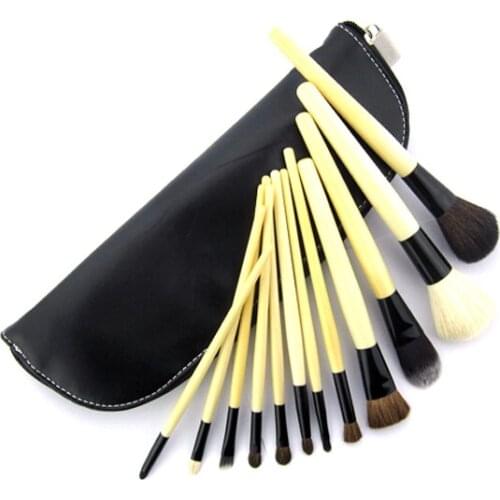 12 Pieces Bleach Wood Handle Comestic Professional Makeup Accessories Brushes Tools Foundation Brush Sets & Kits High Quali