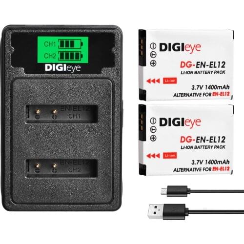 2 Pcs EN-EL12 battery +Usb Dual LCD Charger for Nikon Coolpix S6000 S6100 S6200 S8100 S8200 S9500 S9700 AW100s AW110s AW120s
