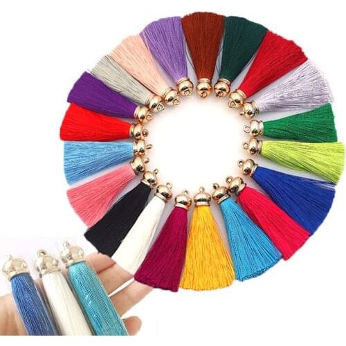 2pcs/lot 70mm Silk Tassel With gold Cap Earrings Accessories Keychain Cellphone Decor Straps Tassel jewelry Making Accessories