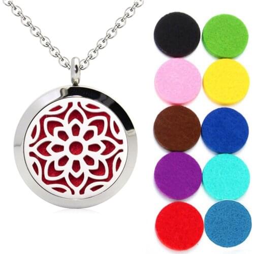 25mm Stainless Steel Diffuser Locket Neckalce Pendant Essential Oil Aromatherapy Perfume Women Jewelry Making With 10pcs Pads