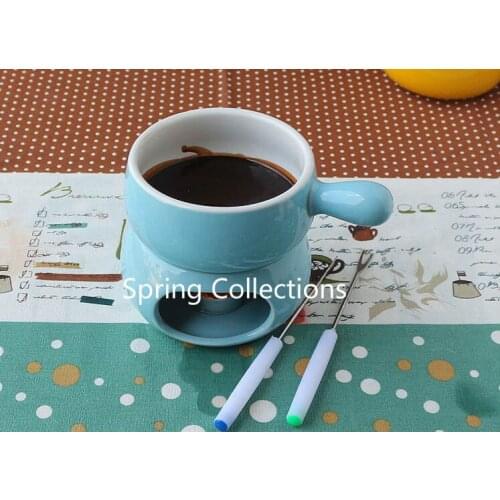 300 ml 11.5*10cm colorful Ceramic fondue set cheese warmer chocolate pot square fondue pot for ice cream fruit bread