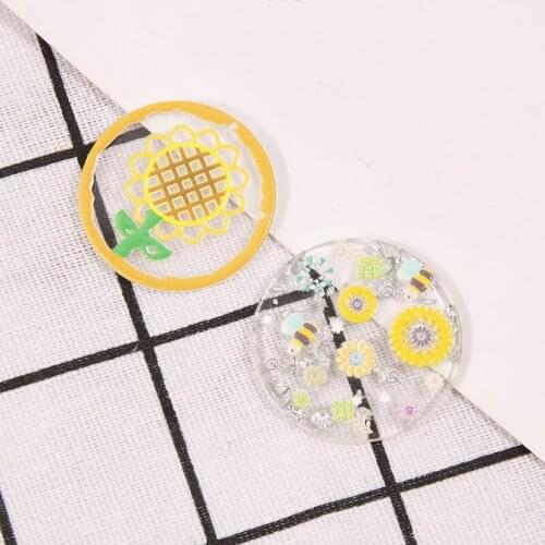 4 PCS Acrylic Round Flower Pattern Charms Pendant DIY Earring Accessories Findings For Jewelry Making