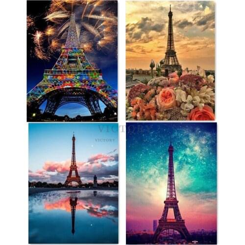 5D Diamond Painting Eiffel Tower Diamond Mosaic France Landscape Diy Full Round Diamond Embroidery Cross Stitch Rhinestone Gift