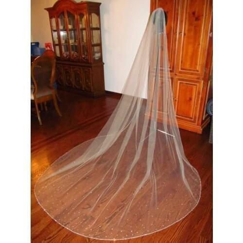 New Arrival White/ lvory 5m1 Tier Cathedral Wedding Veils Crystal Cut Edge Bridal Veil With Comb EE304