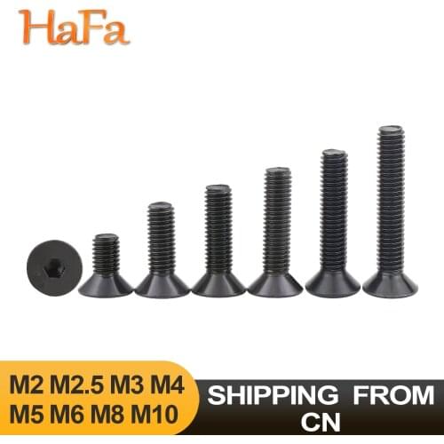 2-50PCS M2 M2.5 M3 M4 M5 M6 M8 M10 Hexagon Hex Socket Flat Head Countersunk Screw Bolt Black Grade 10.9 DIN7991 Furniture Screws