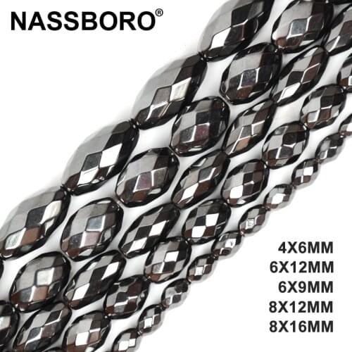 Natural Faced Oval Shape Hematite Beads Black Loose Spacer Stone Beads Necklace Earrings Bracelet Jewelry Making DIY Accessories