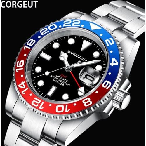 CORGEUT Mens Automatic Mechanical Wristwatch Stainless Steel Divers Watch Fashion Men Brand Luxury GMT Watches reloj hombre