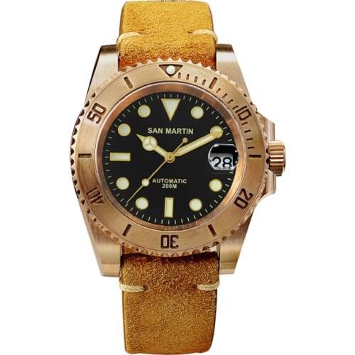 San Martin Men Diver Watch Luxury Mens Automatic Watches Water Ghost Wristwatch Sapphire 200M Waterproof Luminous Bronze Bezel