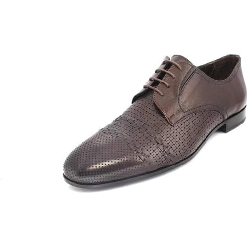 SHENBINs Breathable Derby Shoes, Classic Leather Soles, Perforated Brown Baby Buffalo, Exclusive Woven Cap Toe, Handmade
