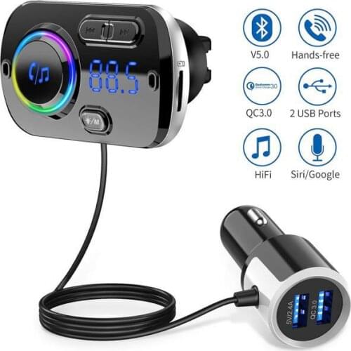 Hands-free Bluetooth FM Transmitter Wireless Audio Adapter Car Kit Mp3 Player with Dual USB Charging Ports Support TF Card