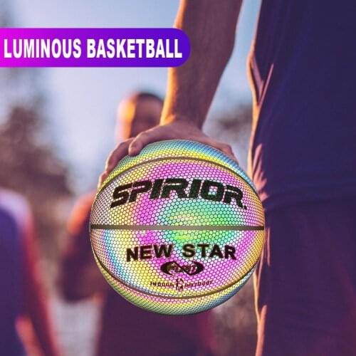 Holographic Glowing Reflective Basketball Lighted Flash Glow Basketball Perfect Night Game Toy Gift for Kids Boys Indoor and Out