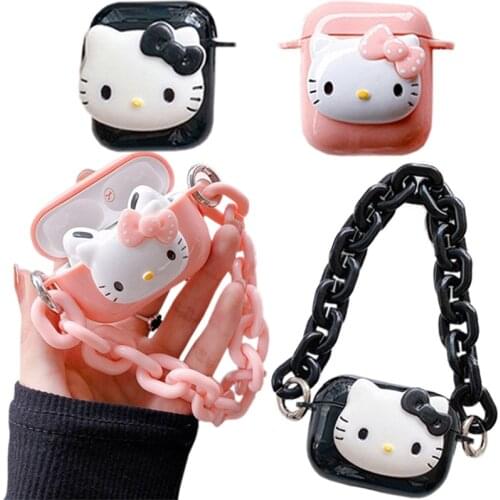 Kawaii Cartoon Kitty Airpods case Bluetooth Soft Shell Protective Cover with Hanging Chain Is Suitable for Airpods 2/pro Case