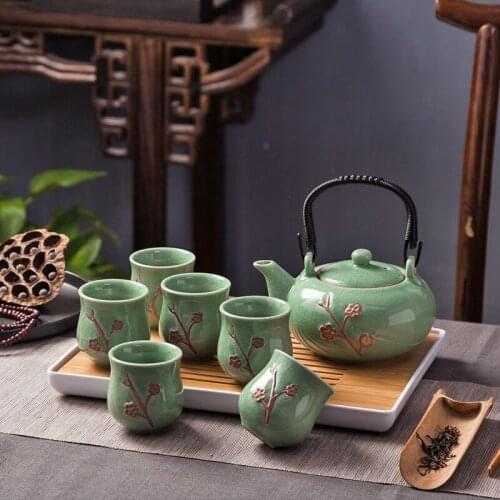 Japanese style ceramic tea set household living room teapot teacup black tea modern simple anti scalding kungfu pot cup