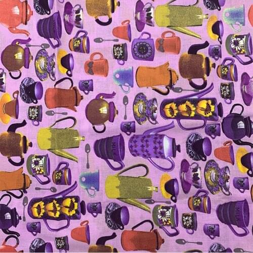 Beautiful Digital Printing Light purple Color cup pattern 100% Cotton Fabric Sewing Material Children Fabric Diy Shirt Clothing
