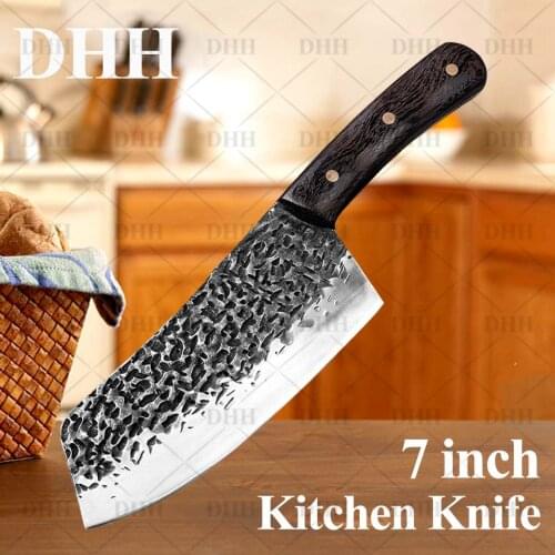 7.5 Inch Damask Stainless Steel Kitchen Knives Chef Handmade Forged Meat Cleaver Knife Slcing Vegetable Fruits Cutter