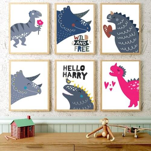 Cartoon Dinosaur Heart Flower Quote Nursery Wall Art Canvas Painting Nordic Posters And Prints Wall Pictures Kids Room Decor