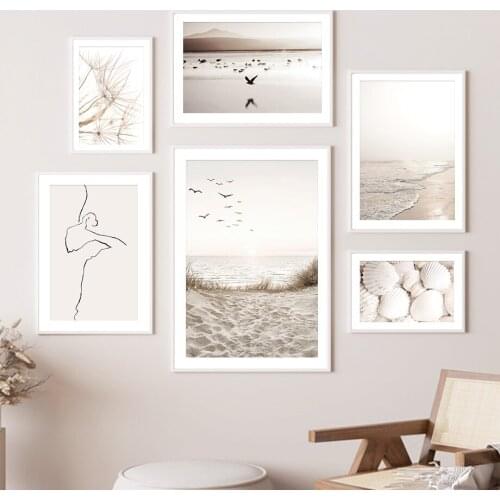 Sea Beach Seagull Conch Wave Path Dandelion Wall Art Canvas Painting Nordic Posters And Prints Decor Pictures For Living Room