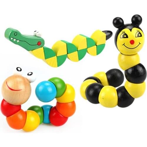 2021 New Kids Cute Caterpillar Educational Toy Baby Children Wooden Flexible Twist Worm