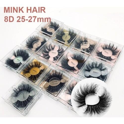 New Arrival 25-27mm Long Thick 8D Mink False Eyelashes Curly Crisscross Handmade Fake Lashes Soft & Vivid 3 Pairs/Lot