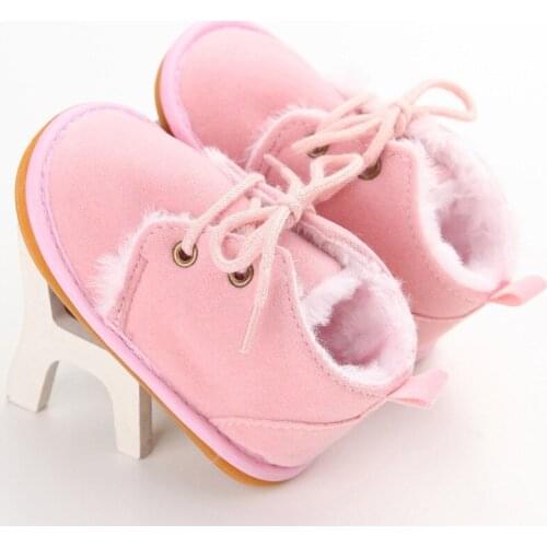 New Fashion Solid Lace-Up Baby Boots Cross-tied For Autumn Winter Baby Shoes For Warm Baby Plush Boots Shoes