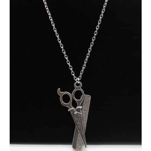 New Fashion Charm Barber Scissors Comb Shape Pendant Necklace Fashion Jewelry Gift