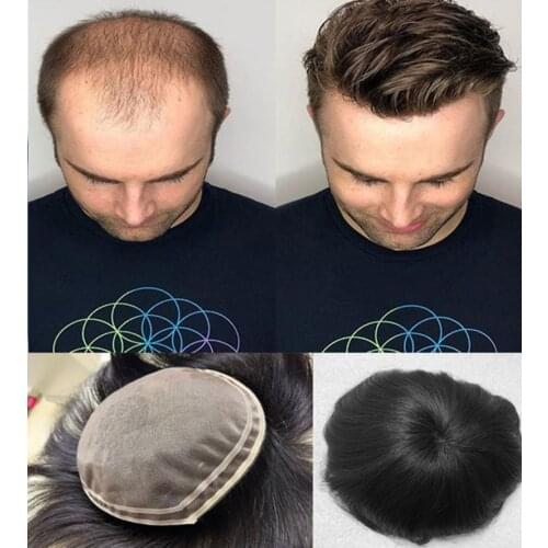 Human Hair Men Toupee Natural Black Color Straight European Remy Hair Ful lMono Lace Toupee +Skin PU Hand Made use long time